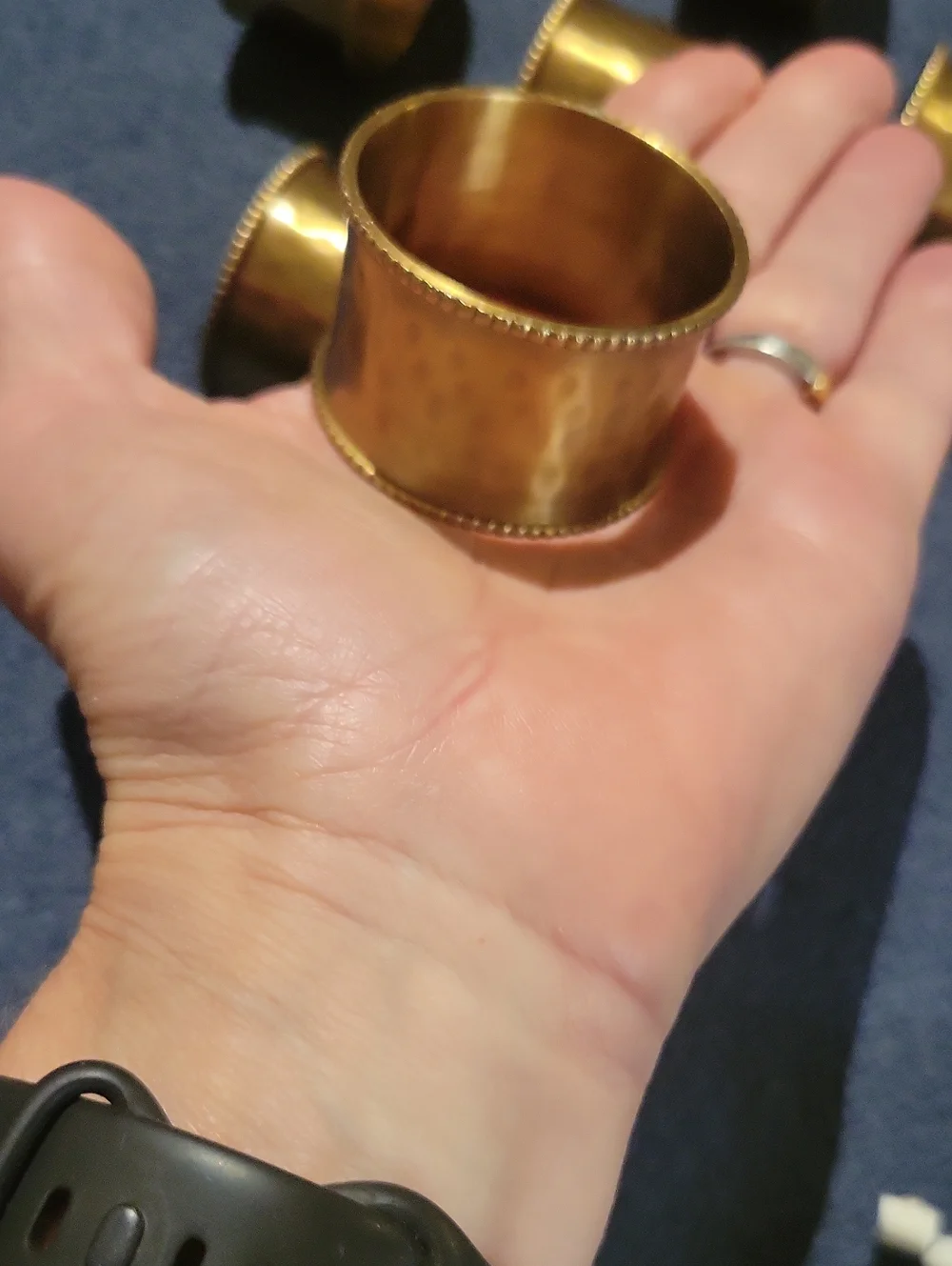 Vintage Pounded Brass Napkin Rings Set Of 8